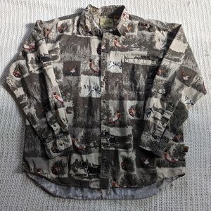 Field Tested Outdoor Life Long Sleeve Collared Shirt Quail Dog Print Men's Large